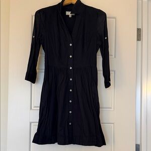 Anthropologie x Moulinette Soeurs Navy Button-Front Long Sleeve Shirtdress